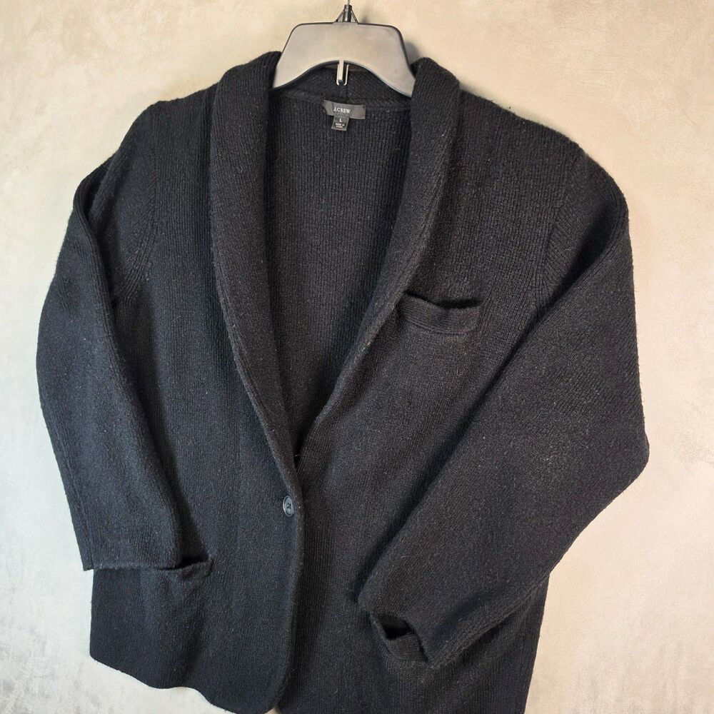 J.Crew Womens Large Black Shawl Collar One Button Sweater Blazer Cardigan Jacket